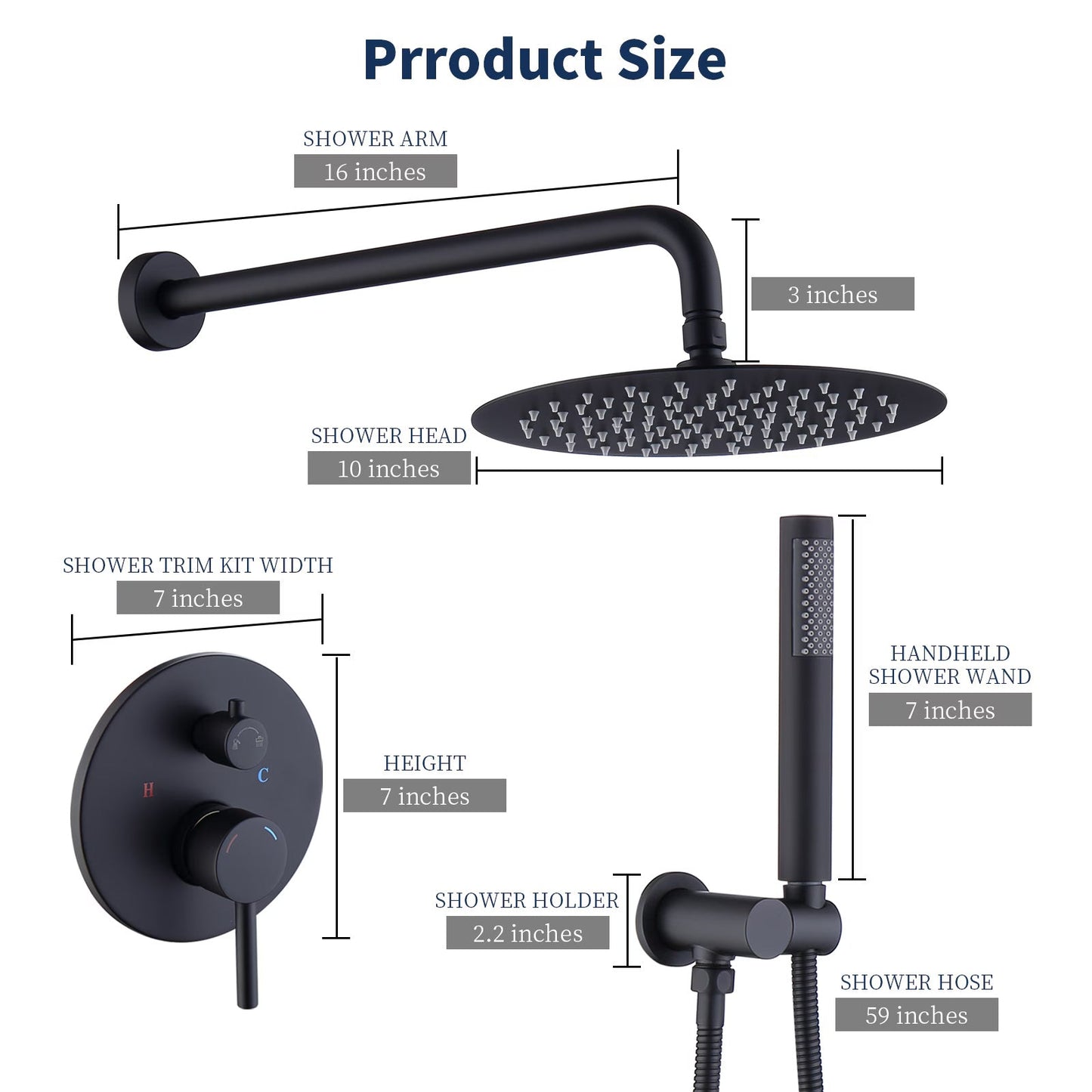 Thornbury — Matte Black Rainfall Shower Combo (10″)