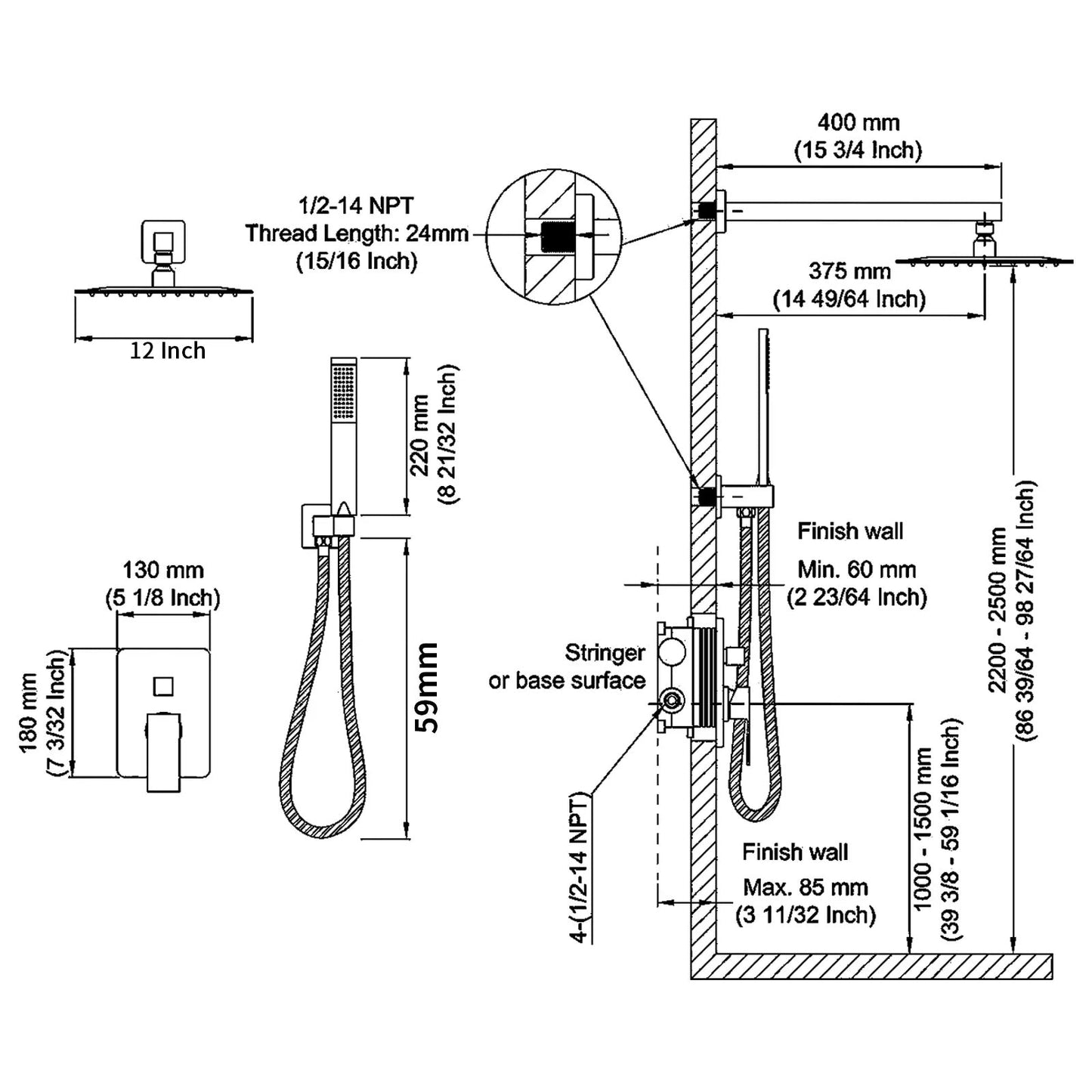 Thornbury — Chrome Rainfall Shower Set (12″)