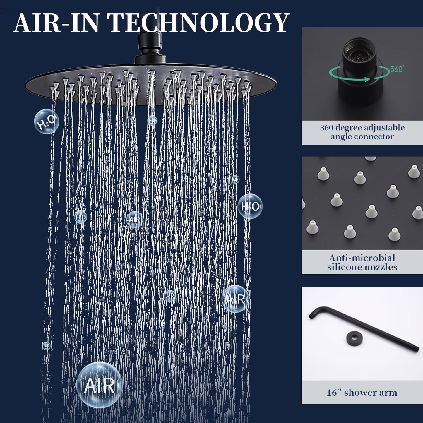 Thornbury — Matte Black Rainfall Shower Combo (10″)