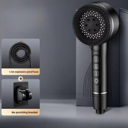 Ellery matte black filtered shower head in a modern bathroom