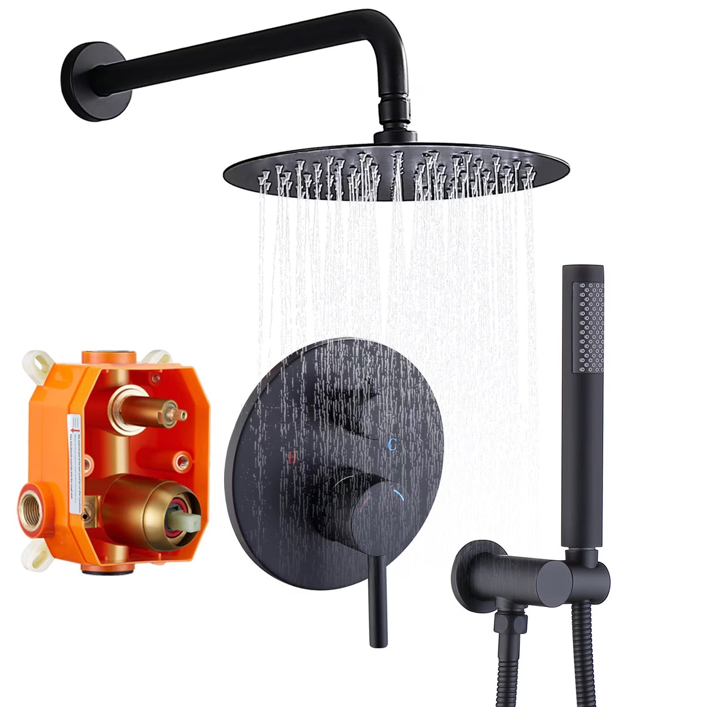 Thornbury — Matte Black Rainfall Shower Combo (10″)