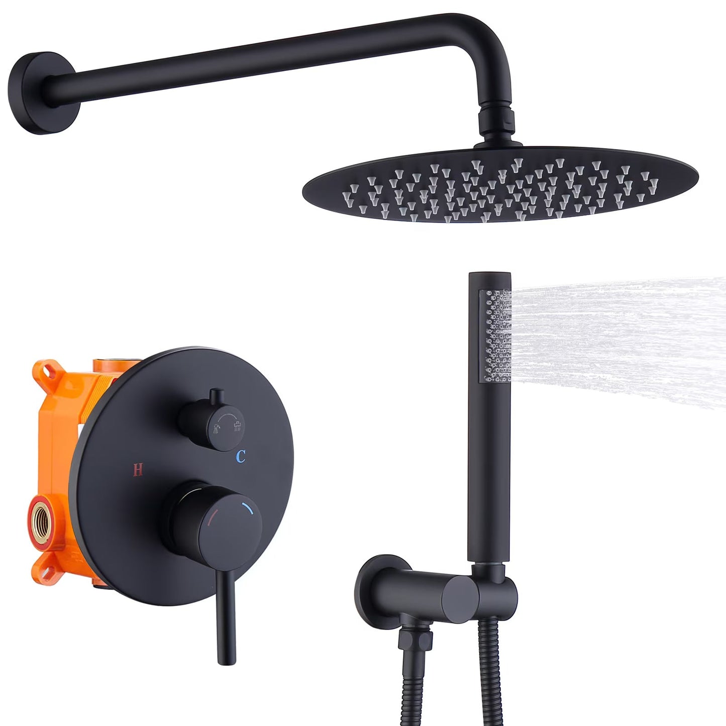 Thornbury — Matte Black Rainfall Shower Combo (10″)