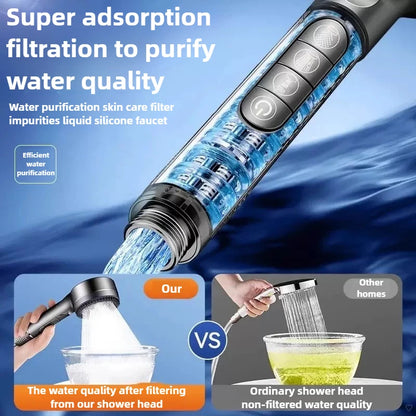Ellery multi-stage mineral filter cartridge shown removed from the shower head