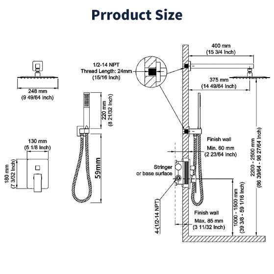Halden — Wall-Mount Complete Shower Mixer Set, Matte Black