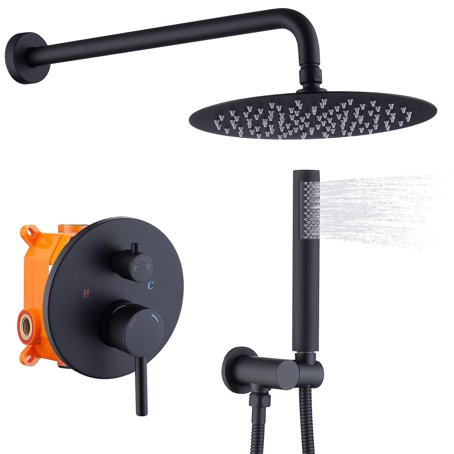 Thornbury 10 inch rainfall shower system in matte black