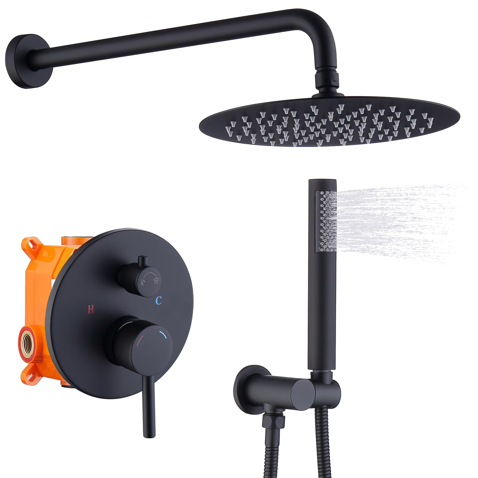 Thornbury 10 inch rainfall shower system in matte black
