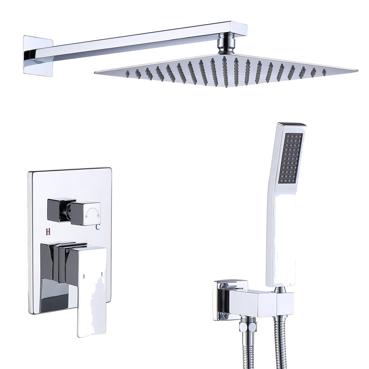 Thornbury 12 inch rainfall shower system in polished chrome