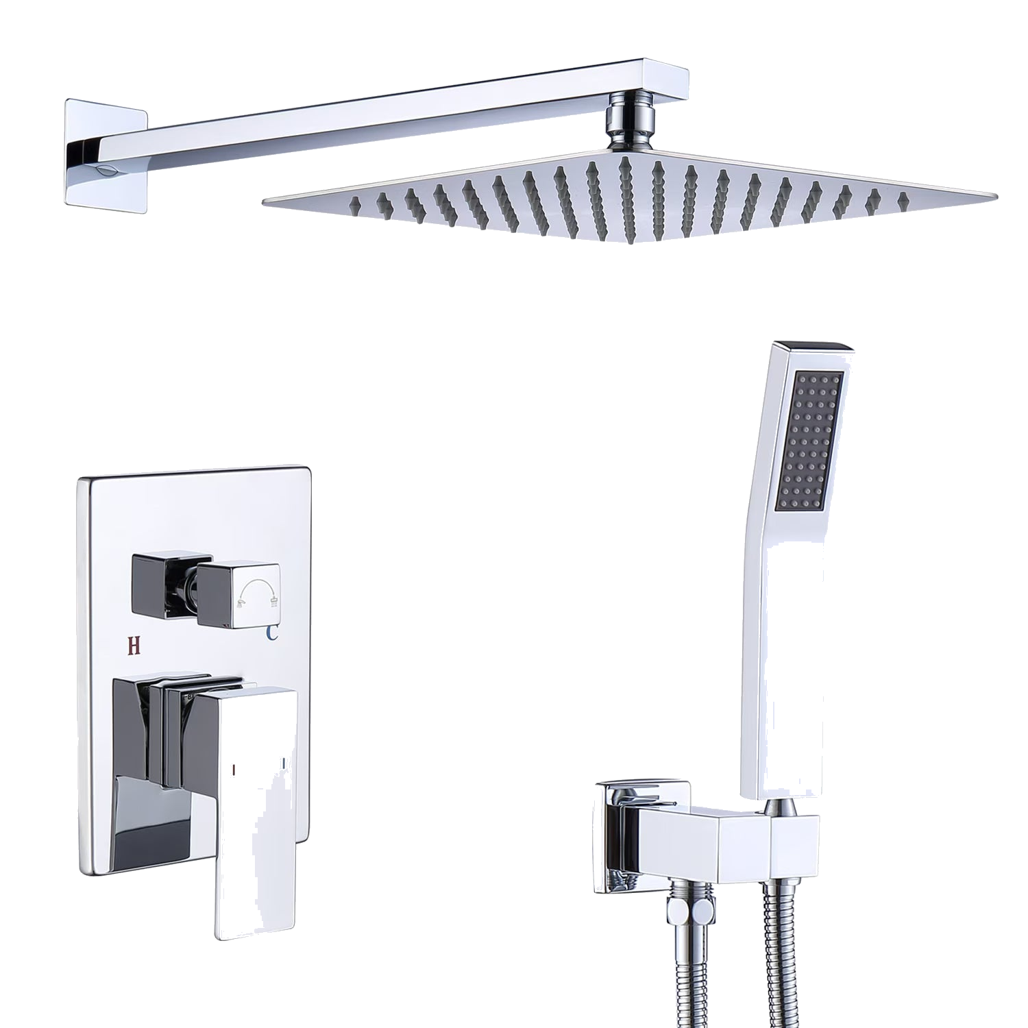 Thornbury 12 inch rainfall shower system in polished chrome